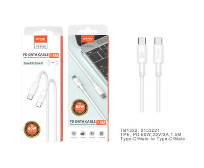 MOVTEK CAVO DATI TYPE-C to TYPE-C BIANCO 1,5m 60W - TB1322