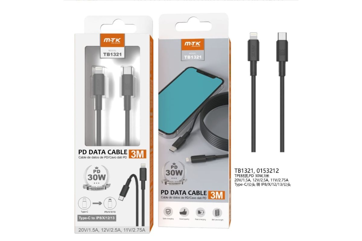 MOVTEK CAVO DATI TYPE-C to LIGHTNING NERO 3m 30W - TB1321
