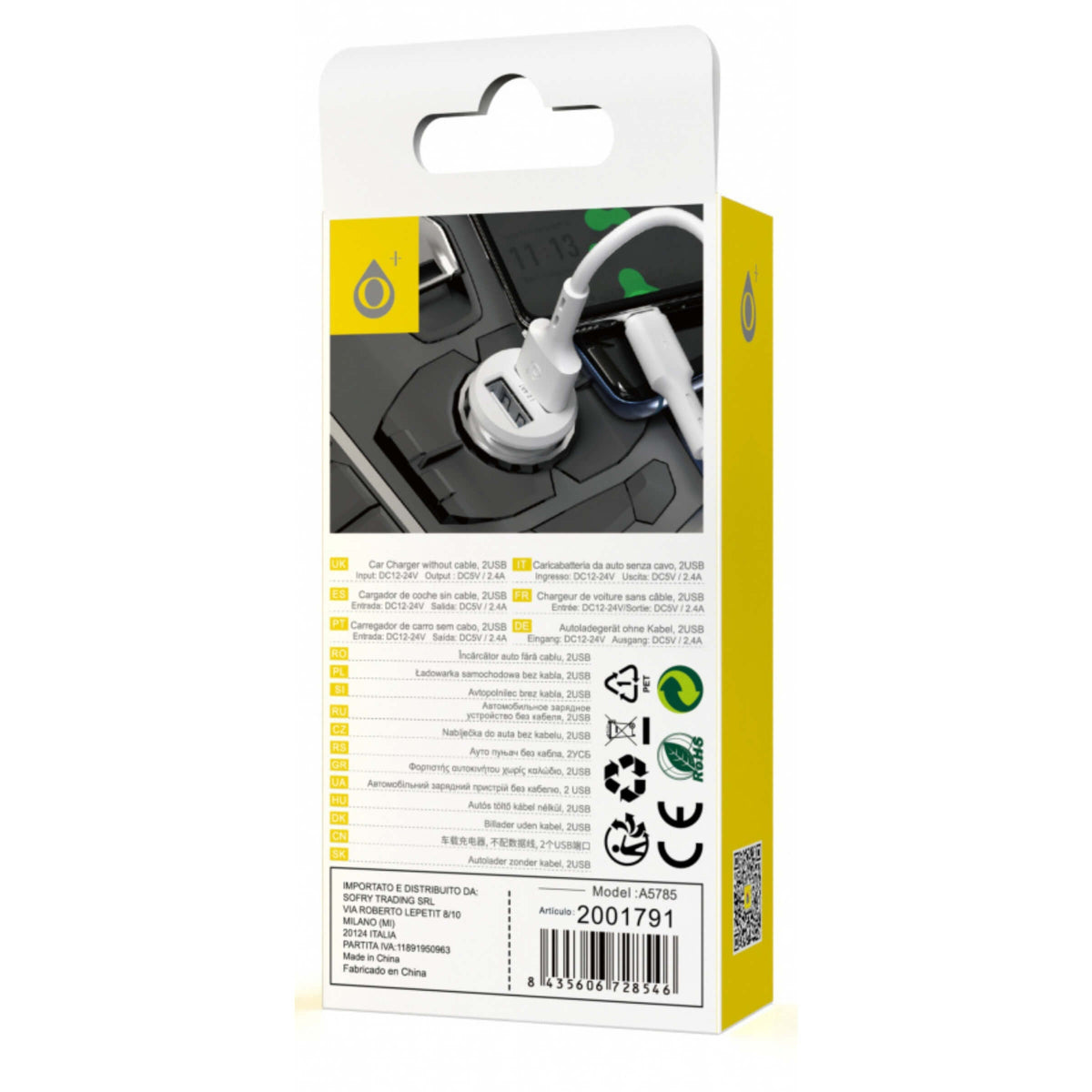 One Plus Caricatore Proteo da Auto Bianco con 2 Porte USB - A5785