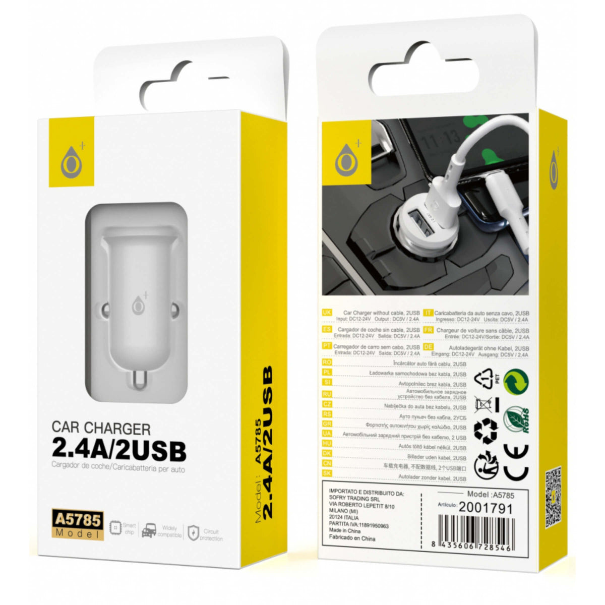 One Plus Caricatore Proteo da Auto Bianco con 2 Porte USB - A5785