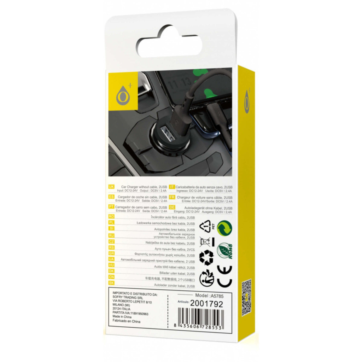 One Plus Caricatore Proteo da Auto Nero con 2 Porte USB - A5785