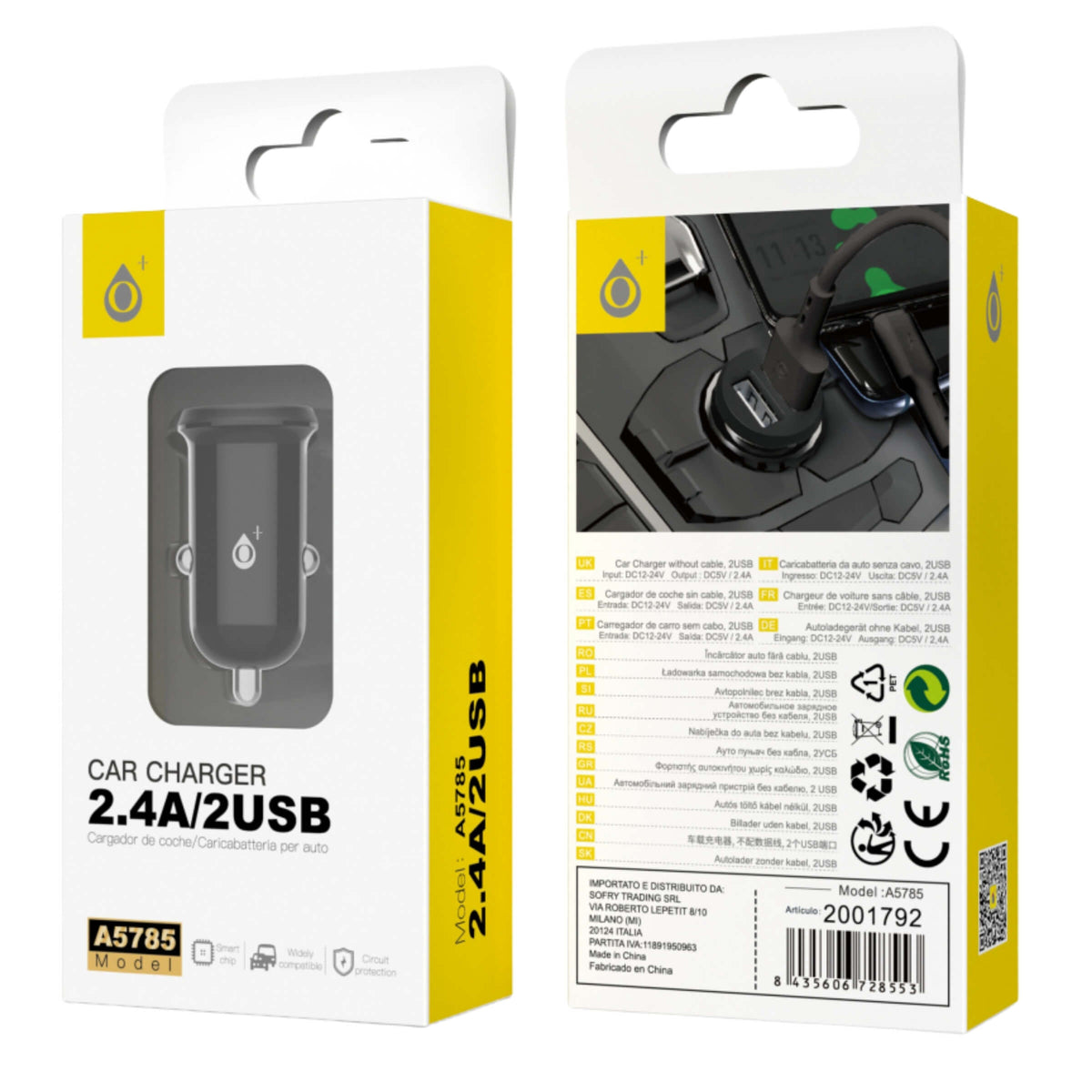 One Plus Caricatore Proteo da Auto Nero con 2 Porte USB - A5785