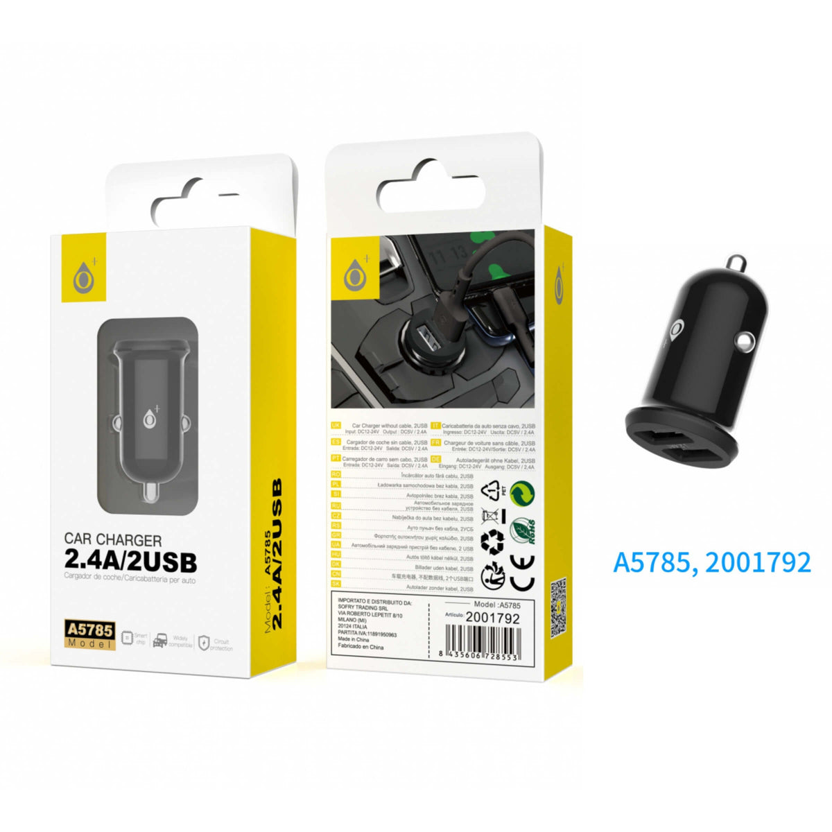 One Plus Caricatore Proteo da Auto Nero con 2 Porte USB - A5785
