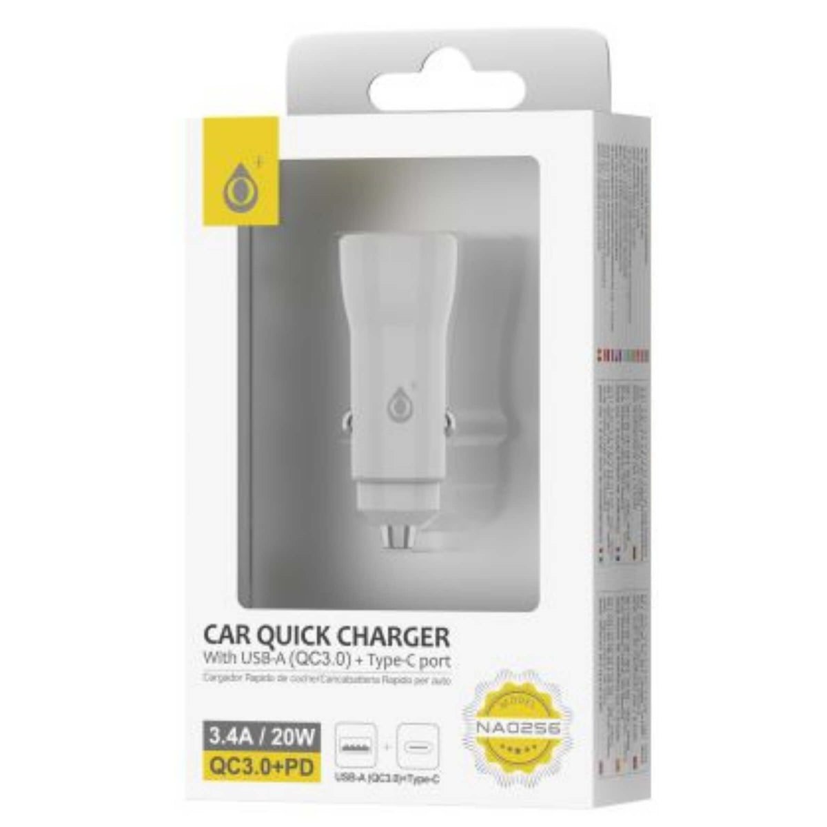 One Plus Caricatore da Auto Rapido 20W con Porta USB QC3.0 e Type-C PD Bianco - NA0256