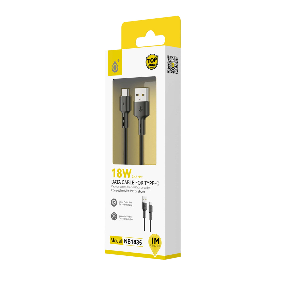 One Plus S.L. Cavo Dati e Ricarica USB-A a Type-C 1 Metro 18W 3.4A in PVC Nero - NB1835