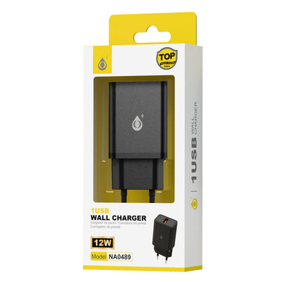 One Plus S.L. Caricabatterie da Parete Lua 12W 2.4A con Porta USB-A e Chip Smart Alimentatore per Smartphone Nero - NA0489
