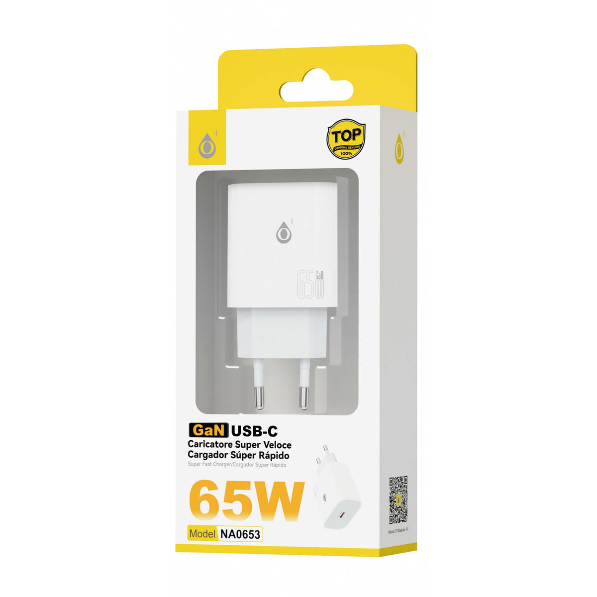 One Plus S.L. Caricabatterie da Parete GaN 65W Jorwin con Porta USB-C PD Ricarica Super Rapida Bianco - NA0653