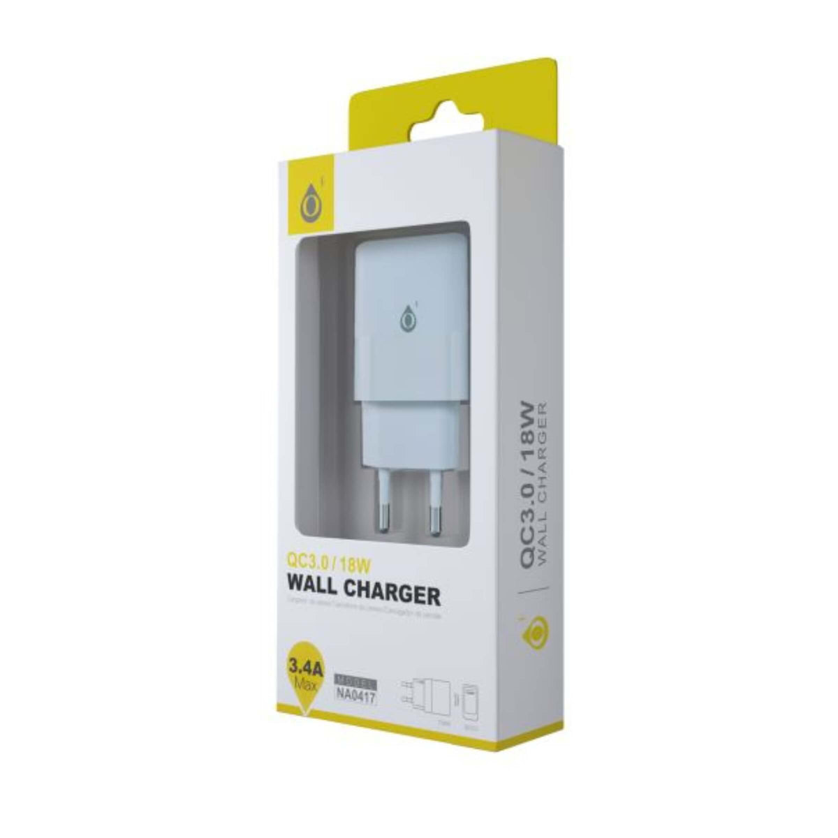 One Plus S.L. Caricabatterie da Parete Fort Fast 18W QC3.0 3.4A con Porta USB-A Ricarica Rapida Bianco - NA0417