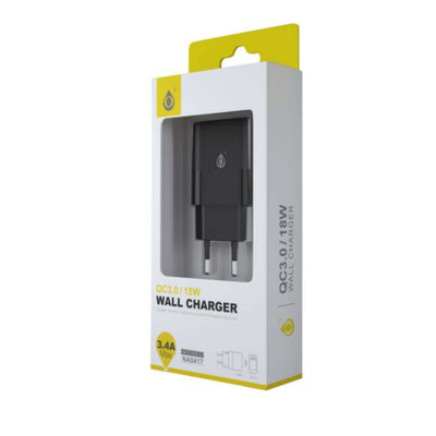 One Plus S.L. Caricabatterie da Parete Fort Fast 18W QC3.0 3.4A con Porta USB-A Ricarica Rapida Nero - NA0417