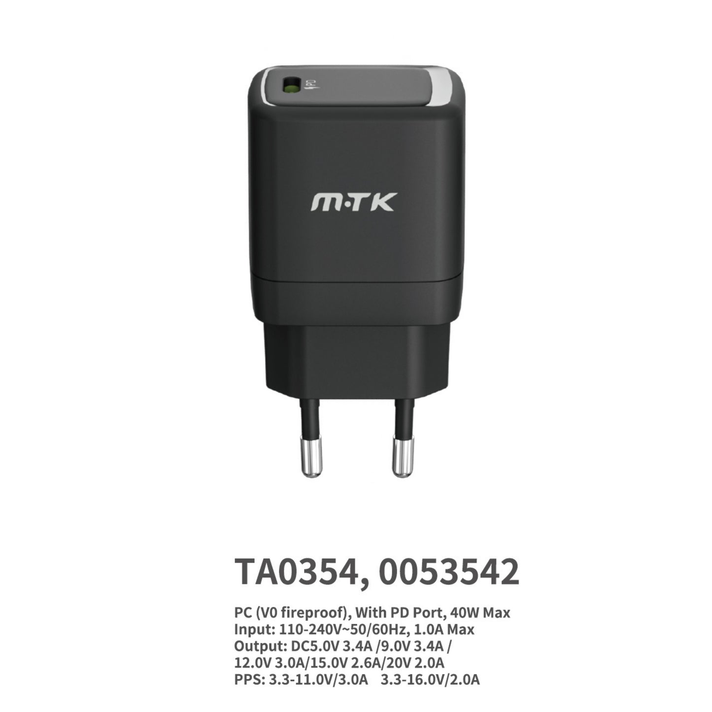 MOVTEK CARICATORE FAST CHARGING TYPE C DA MURO NERO 40W - TA0354