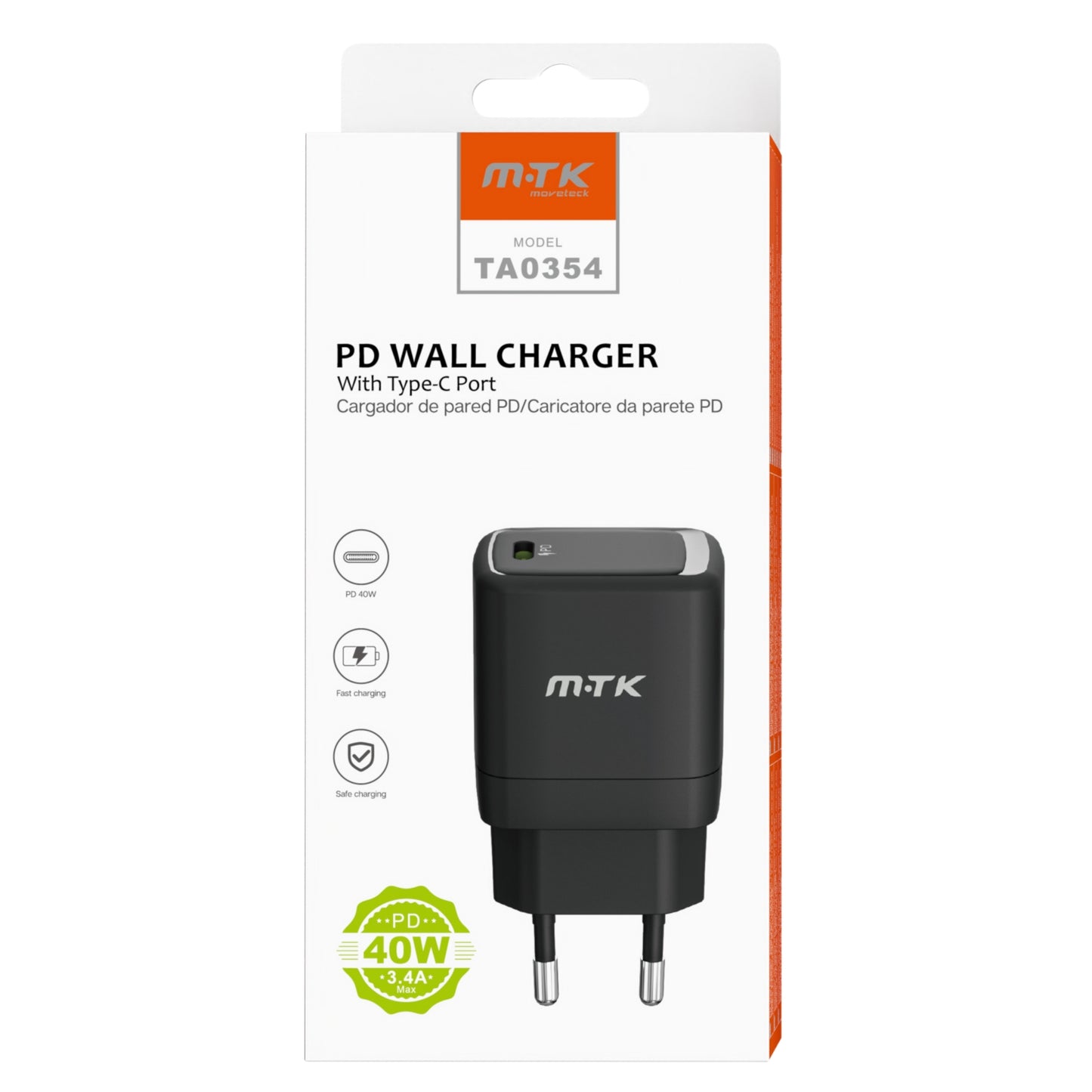 MOVTEK CARICATORE FAST CHARGING TYPE C DA MURO NERO 40W - TA0354
