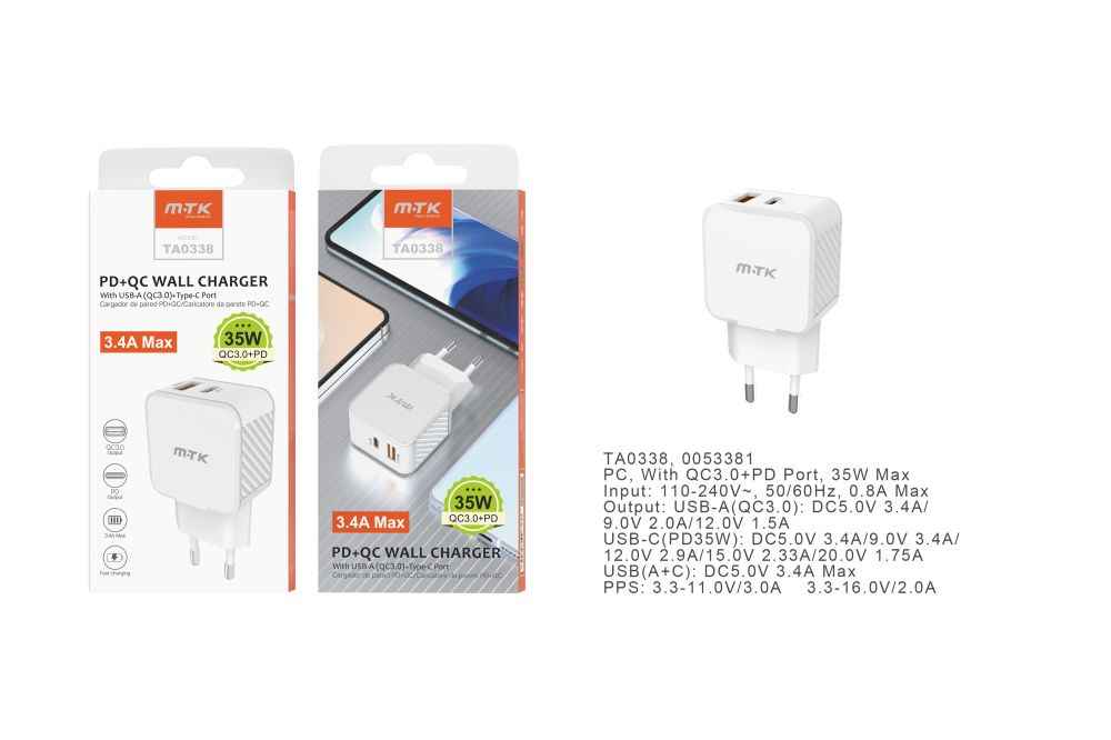 MOVTEK CARICATORE DA MURO FAST CHARGER 35W BIANCO - TA0338