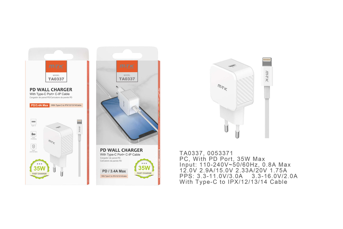MOVTEK 35W  FAST CHARGING KIT LIGHTNING for APPLE BIANCO - TA0337