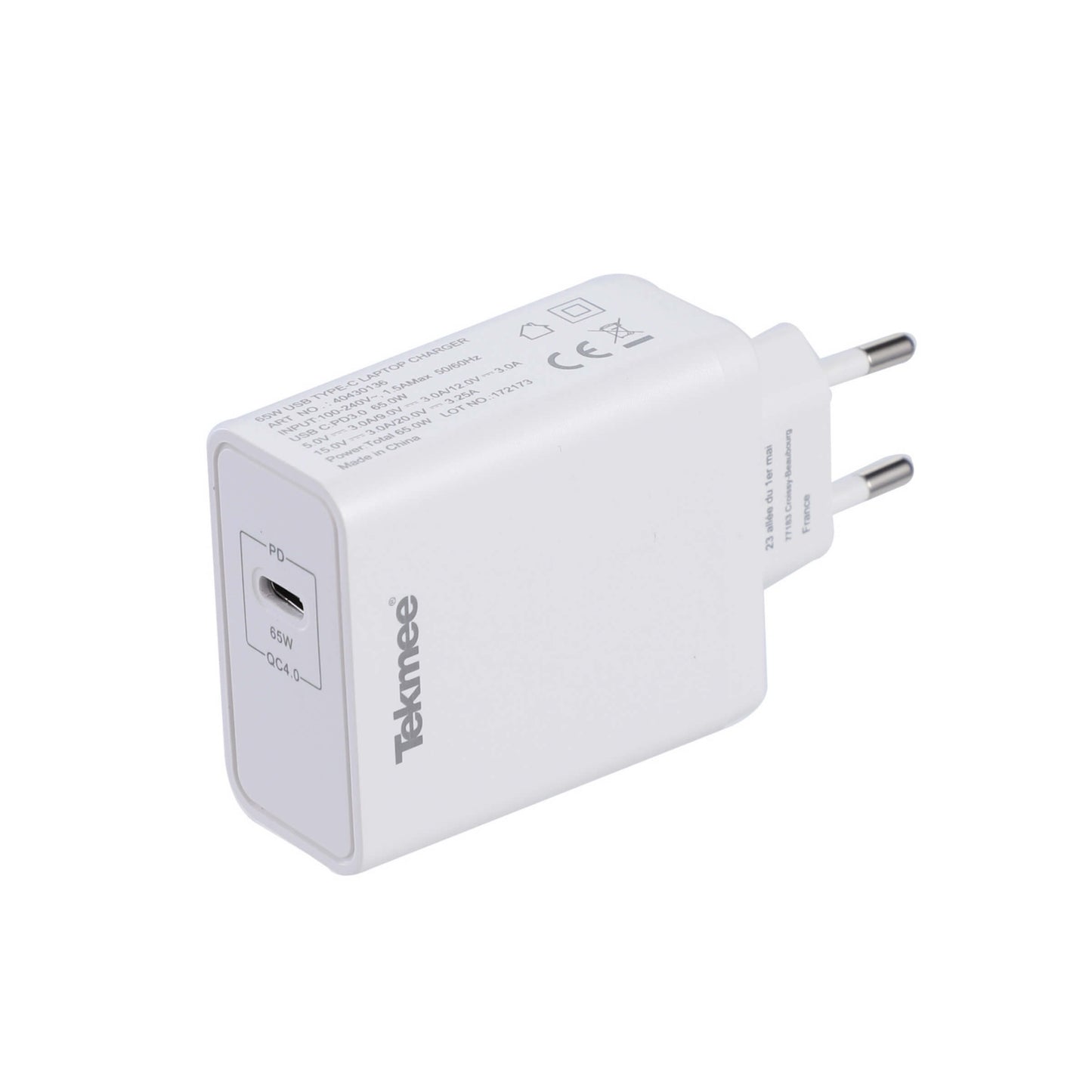 TEKMEE CARICATORE DA MURO FAST CHARGER 65W BIANCO - 40430136