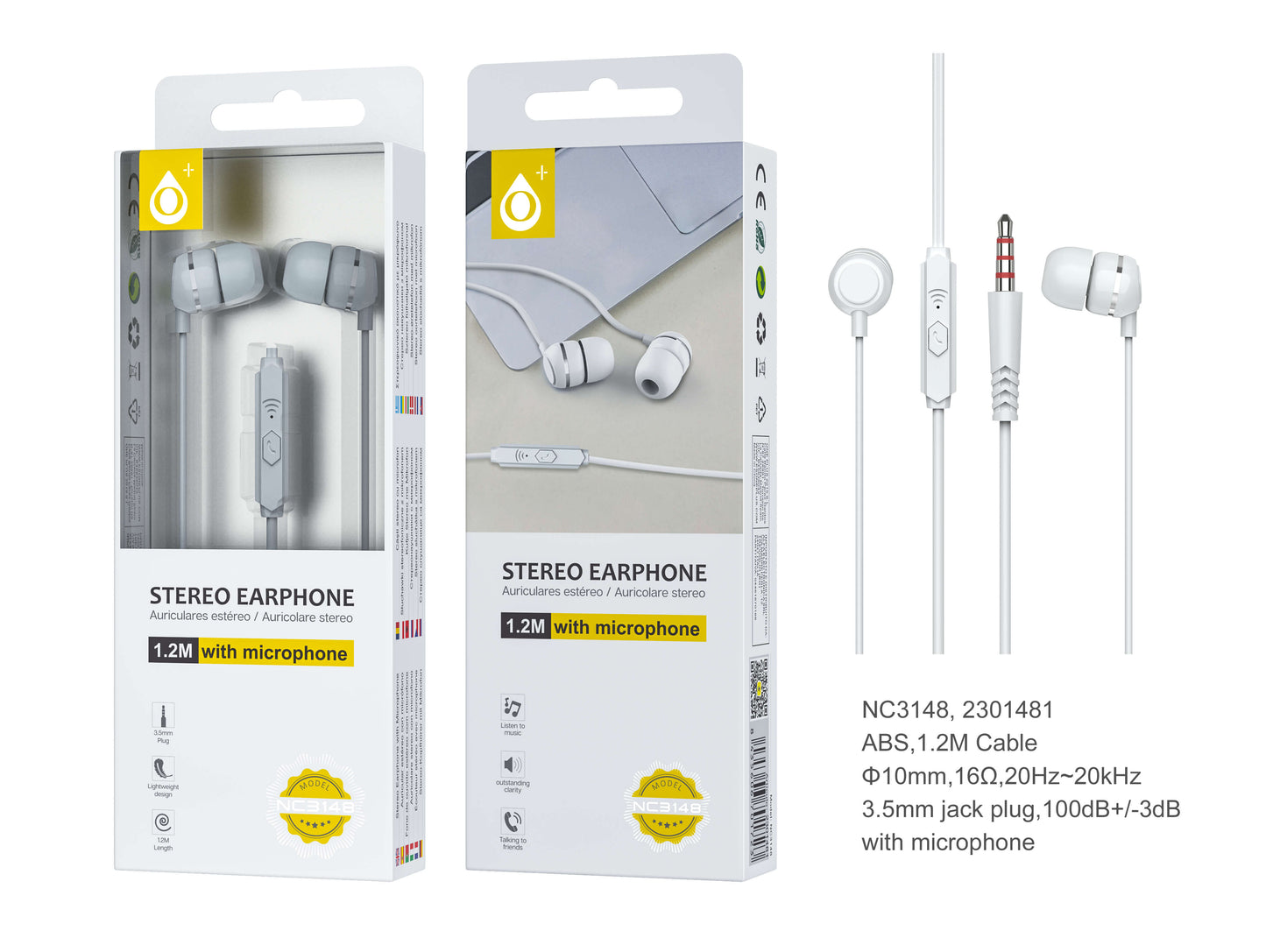 ONE PLUS AURICOLARI BIANCHI 1,2m CON MICROFONO - NC3148