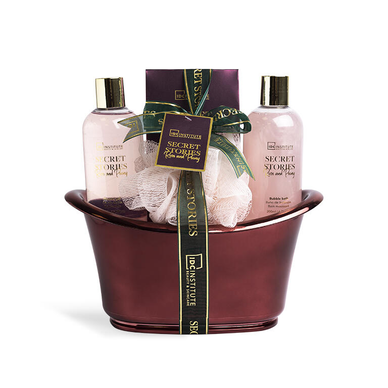 IDC Institute Secret Stories 4 pezzi cestino kit spa casalingo fragranza rosa peonia