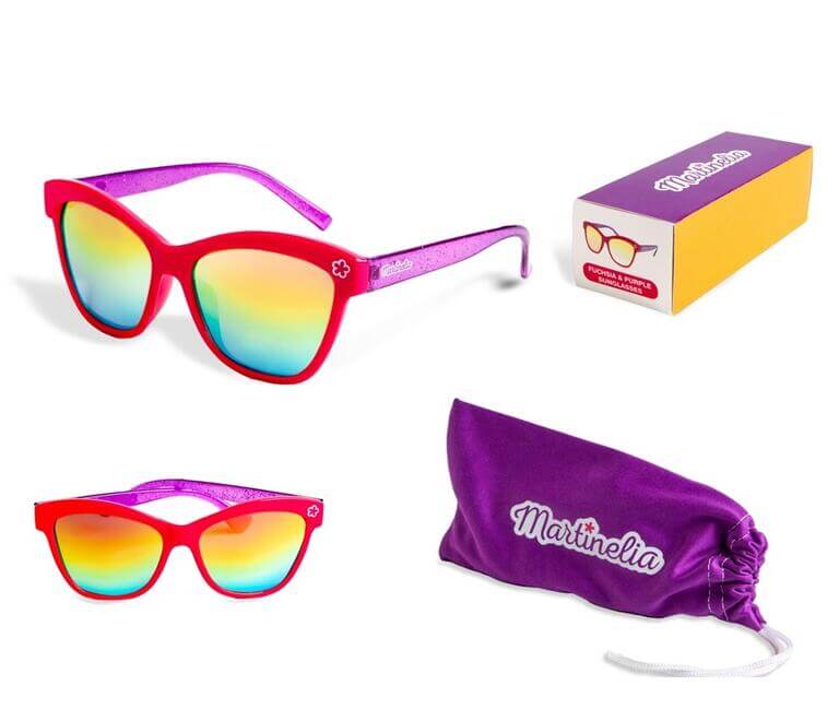 Occhiali Martinelia montatura fucsia aste viola traslucido glitter UV400