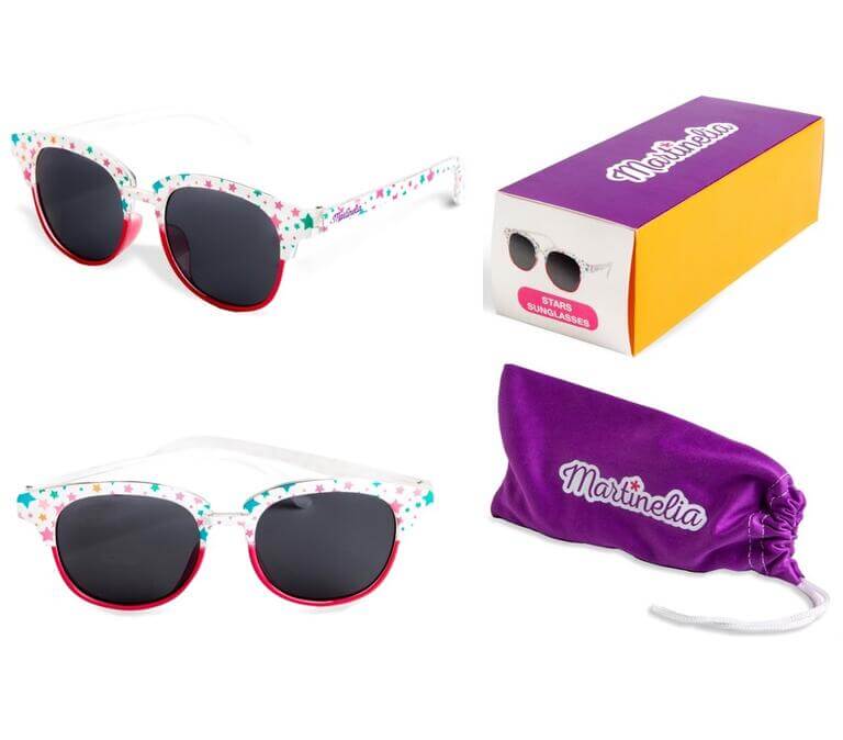 Occhiali Martinelia Stars polarizzati montatura trasparente stelle multicolori bordo rosso