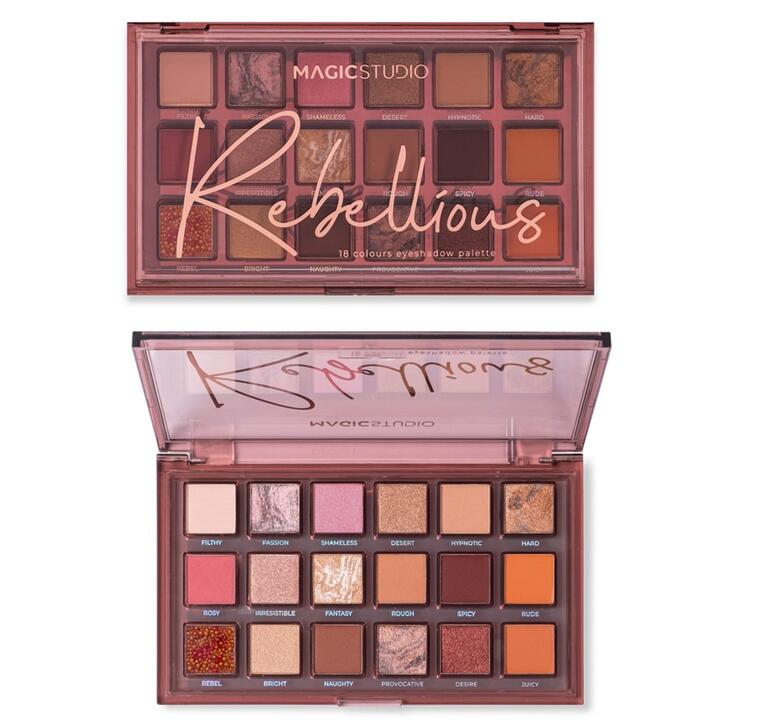 Palette ombretti Magic Studio Rebellious 18 tonalità nude bordeaux bronzo 17 cm