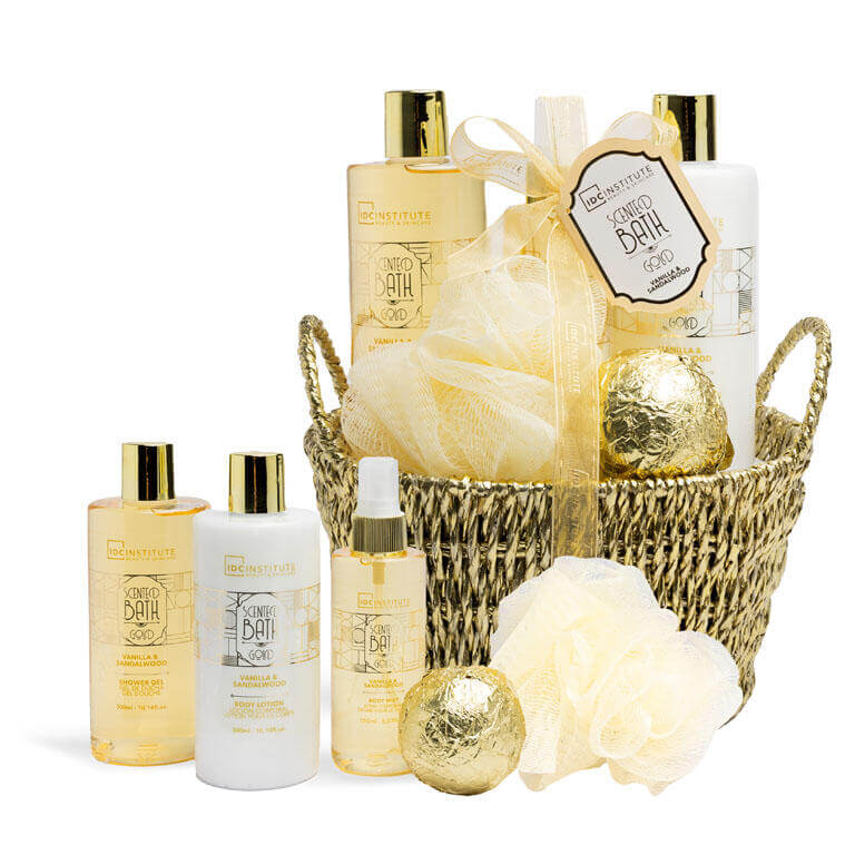 IDC INSTITUTE SCENTED BATH GOLD BASKET GIFT SET
