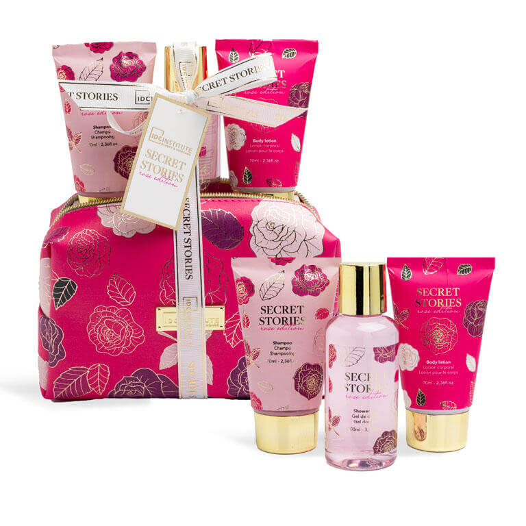 IDC Institute Secret Stories wash bag set trousse gel doccia 100ml lozione 70ml shampoo 70ml