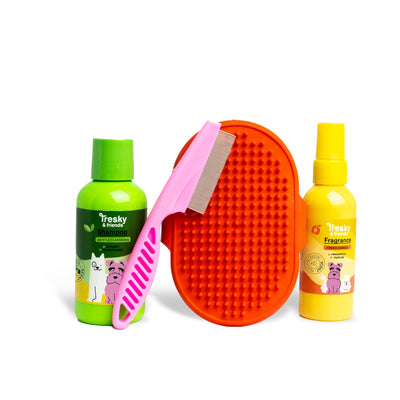 Tresky & Friends Gift Set 4 Pezzi per Cani - Shampoo 120 ml, Profumo 70 ml, Pettine e Spazzola da Bagno - shop_name
