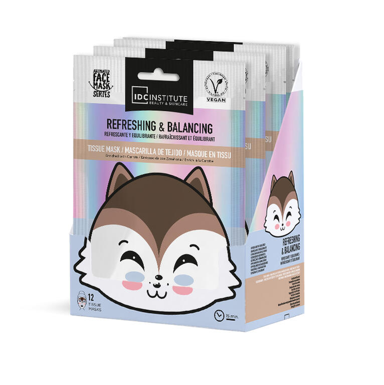 IDC Institute Maschera Viso Fox 24 g in Tessuto Vegana Rinfrescante ed Equilibrante con Estratto di Carota - 77032