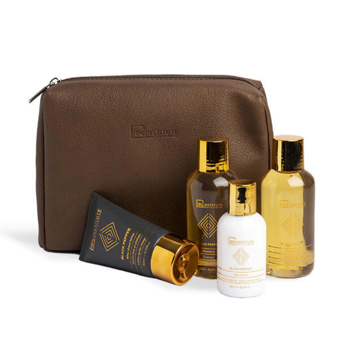 IDC Institute Set Men's Luxury con Bagnoschiuma, Shampoo, Dopobarba e Lozione Corpo in Elegante Trousse