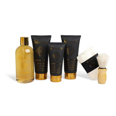 IDC Institute Set Men's Luxury Cura della Barba con Bagnoschiuma, Crema da Barba, Dopobarba e Accessori