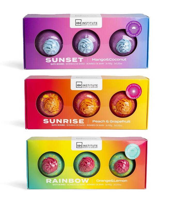 IDC Institute Trio Bombe da Bagno Cocktail 3 sfere 100g Sunset Sunrise Rainbow