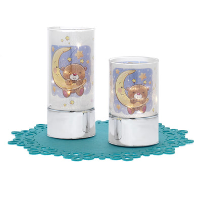 Bagutta Lampade LED in Vetro Orsetto sulla Luna Azzurro e Rosa 4 pezzi con 2 Panni