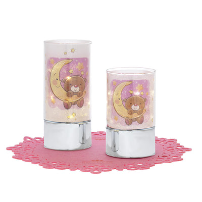 Bagutta Lampade LED in Vetro Orsetto sulla Luna Azzurro e Rosa 4 pezzi con 2 Panni