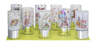 Bagutta Mini Lampade LED in Vetro Decori Baby 7x15 cm 12 pezzi con Espositore e Panno
