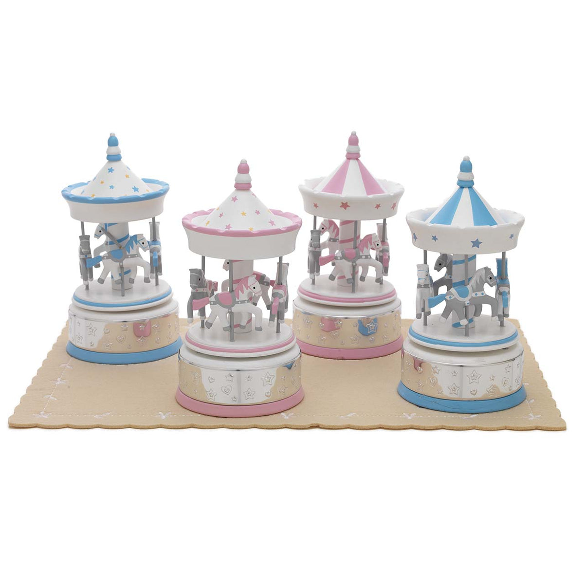 Bagutta Giostre Carillon in Legno con Fascia Argentata Assortite 11x23 cm 4 pezzi con Espositore