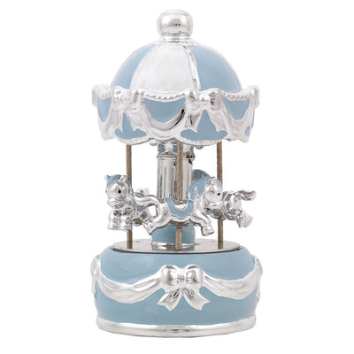 Bagutta Giostra Carillon Musicale con Luci, Cavalli e Fiocchi Azzurra 10x18 cm