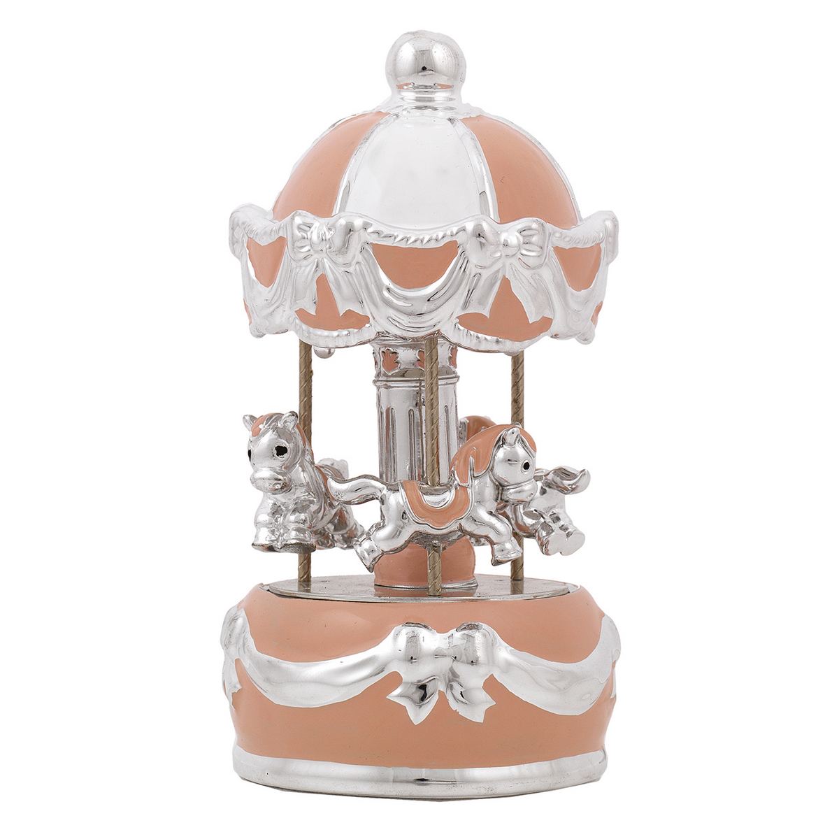 Bagutta Giostra Carillon Musicale con Luci, Cavalli e Fiocchi Rosa 10x18 cm