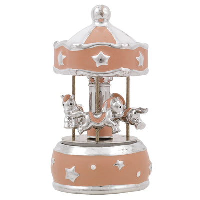 Bagutta Giostra Carillon Musicale con Luci, Cavalli e Stelle Rosa 10x18 cm