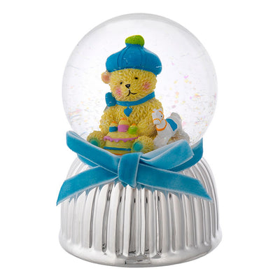 Bagutta Carillon Sfera di Neve Musicale Orsetto con Cappello e Giochi Azzurro 9x13 cm