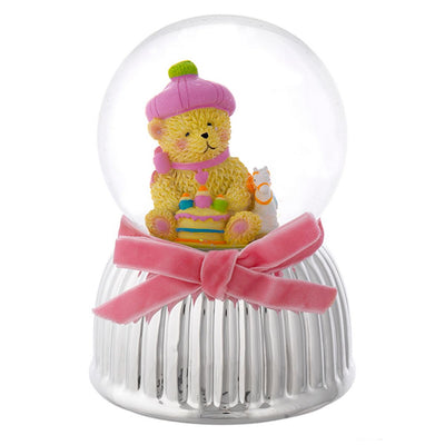 Bagutta Carillon Sfera di Neve Musicale Orsetto con Cappello e Giochi Rosa 9x13 cm