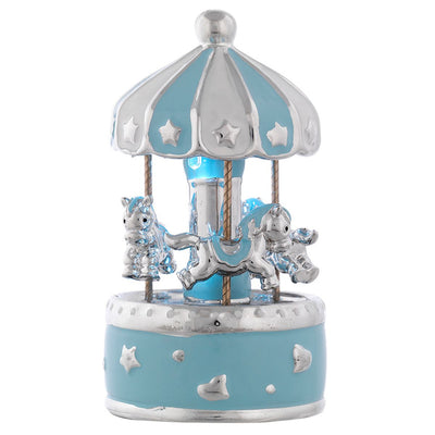 Bagutta Giostra Carillon Musicale con Luci e Cavalli, Cupola a Spicchi Azzurra 9x15 cm