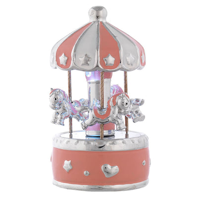 Bagutta Giostra Carillon Musicale con Luci e Cavalli, Cupola a Spicchi Rosa 9x15 cm