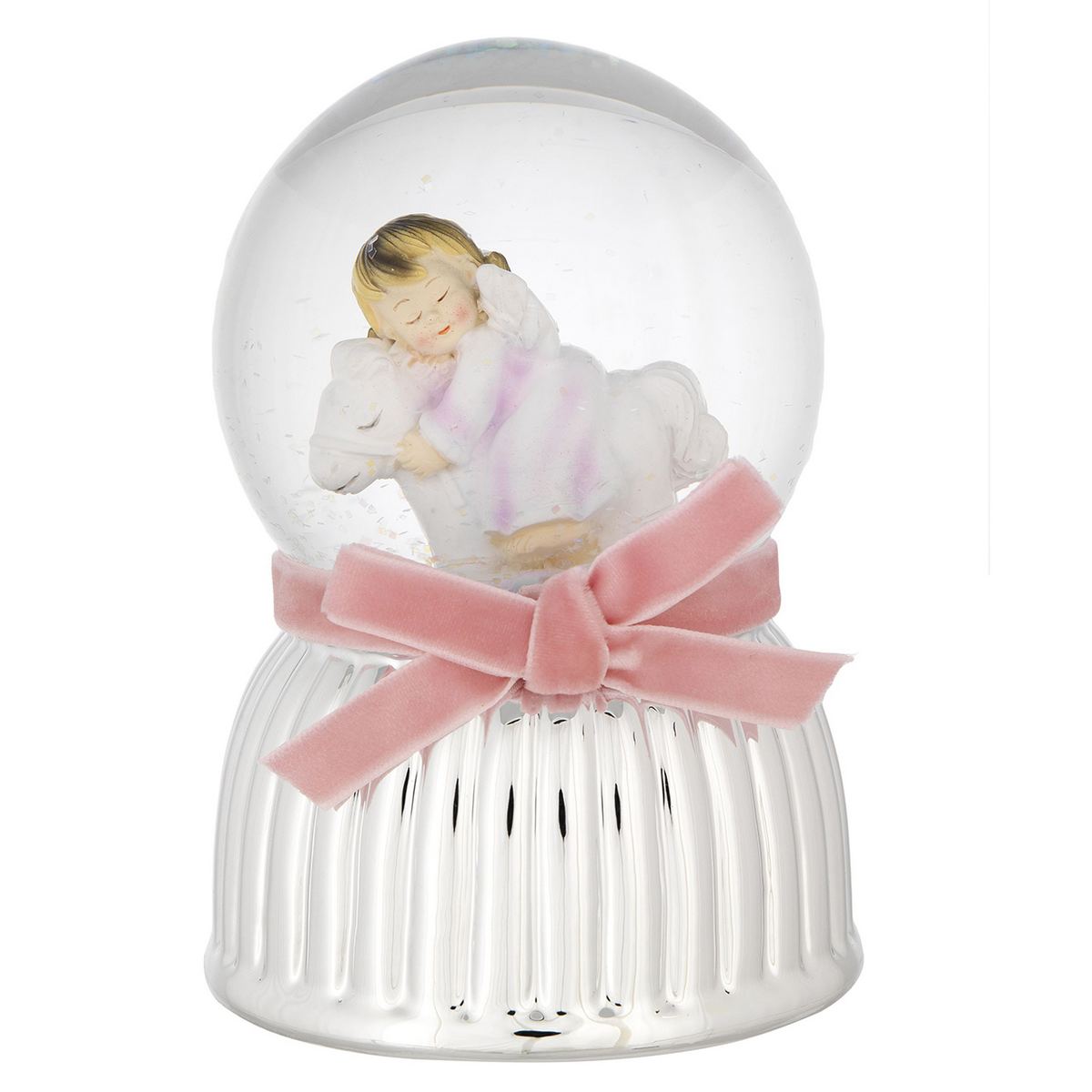 Bagutta Carillon Sfera di Neve Musicale Angioletto con Agnellino Rosa 9x13 cm