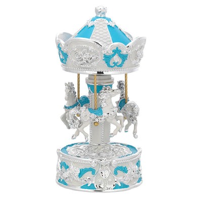 Bagutta Giostra Musicale Carosello con Cavalli, Medaglioni e Volute Azzurra 9x20 cm