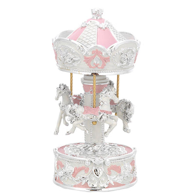 Bagutta Giostra Musicale Carosello con Cavalli, Medaglioni e Volute Rosa 9x20 cm