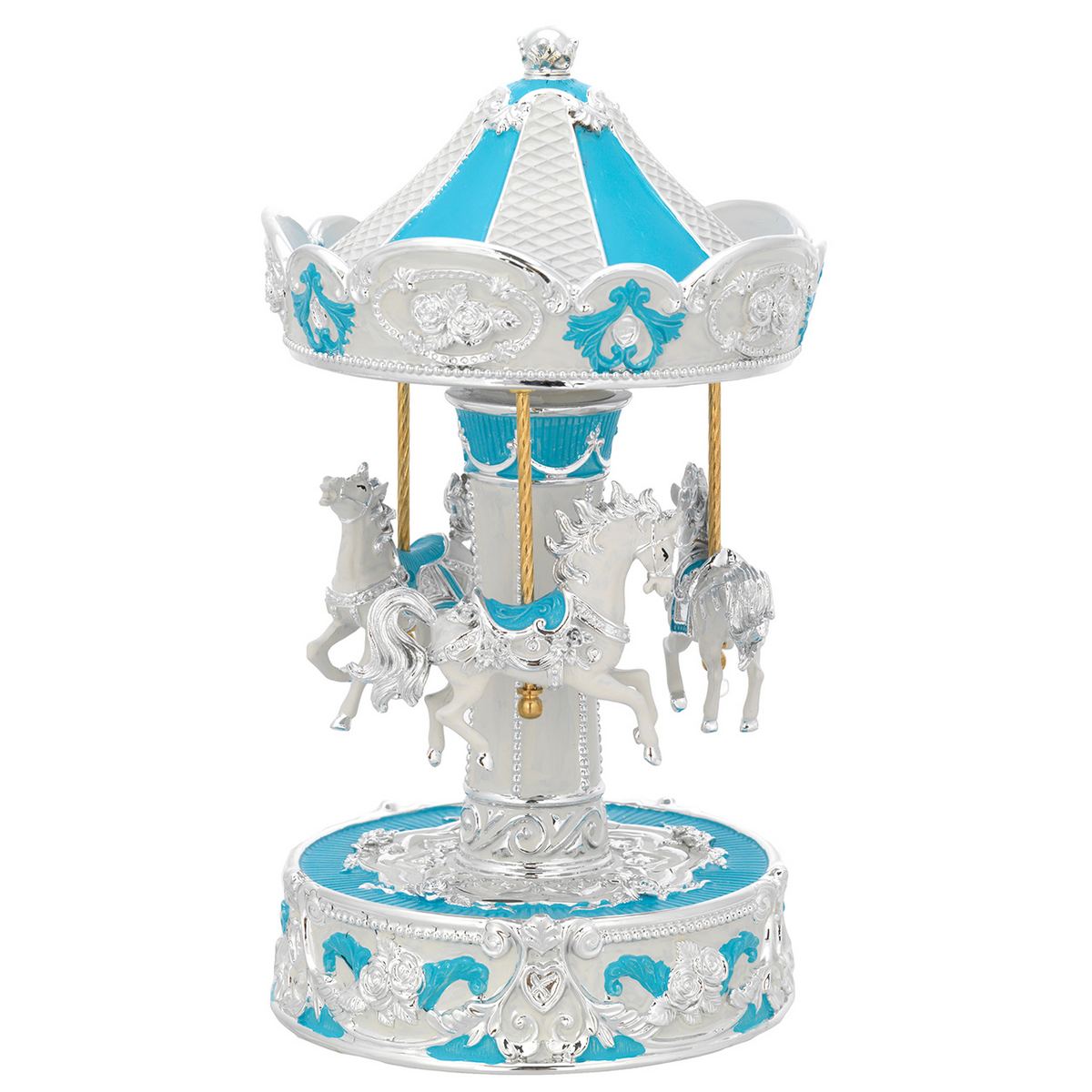 Bagutta Giostra Musicale Carosello con Cavalli, Medaglioni e Volute Azzurra 12x22 cm
