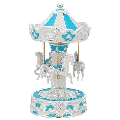Bagutta Giostra Musicale Carosello con Cavalli, Medaglioni e Volute Azzurra 12x22 cm
