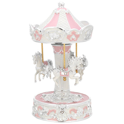 Bagutta Giostra Musicale Carosello con Cavalli, Medaglioni e Volute Rosa 12x22 cm