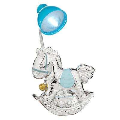 Bagutta Mini Lampada LED da Tavolo Cavallino a Dondolo Azzurra 10-13 cm