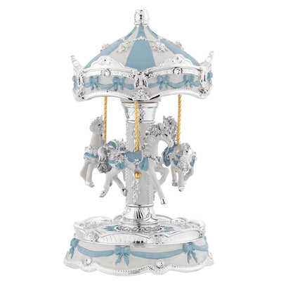 Bagutta Giostra Musicale Carosello con Cavalli, Fiocchi e Volute Azzurra 11x19 cm