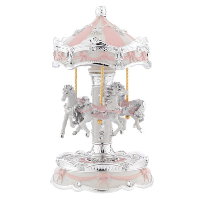Bagutta Giostra Musicale Carosello con Cavalli, Fiocchi e Volute Rosa 11x19 cm